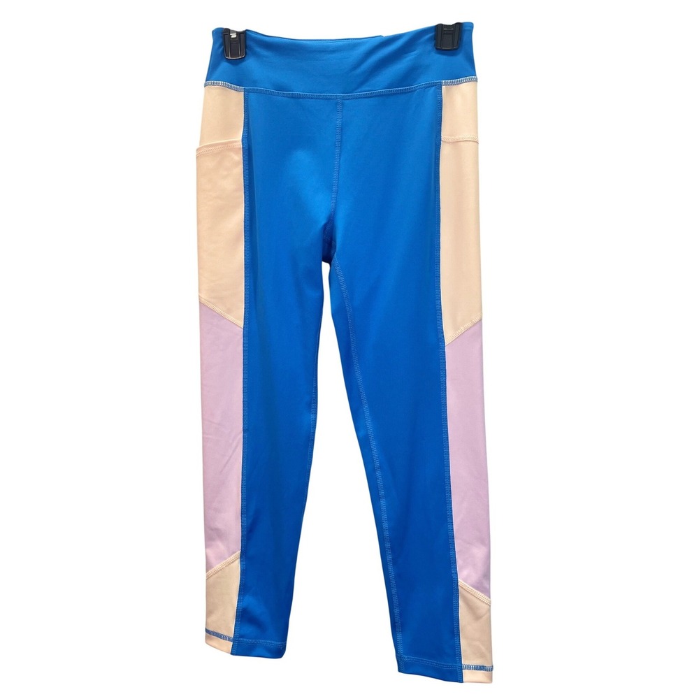 Tek Gear Women XL 14 16 Blue Peach Pink Colorblock Athletic Leggings Pockets